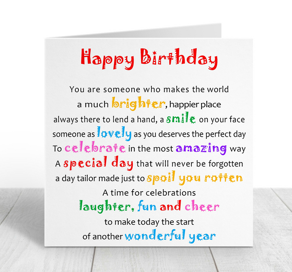 Birthday Card - Poem cards for friend, neighbour, work colleague