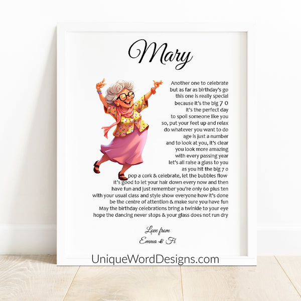 70th Birthday Gift for Family, Friend or colleague