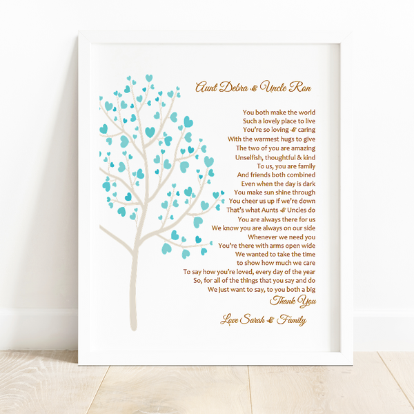 Auntie and Uncle Gift -  Aunt and Uncle personalised poem print