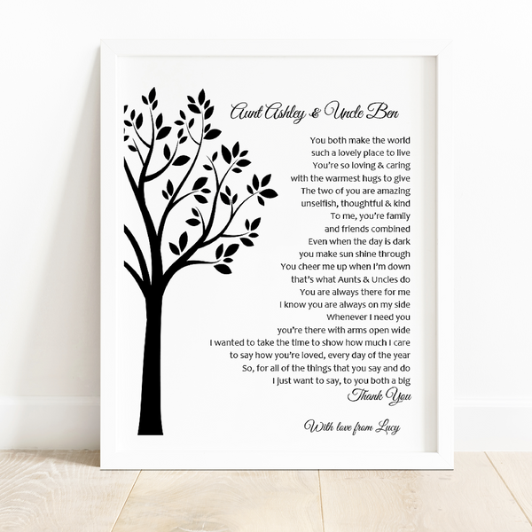 Auntie and Uncle Gift -  Aunt and Uncle personalised poem print