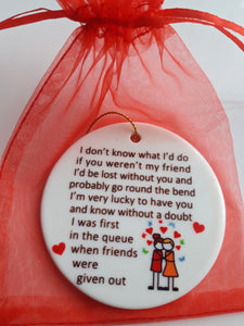 Ceramic Plaque for Friends - 3" circle with organza bag