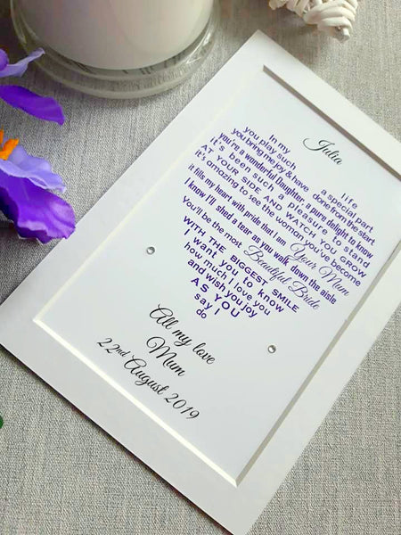 Daughter Wedding Gift - 7x5 Poem Print from Dad, Mother of the Bride or both parents