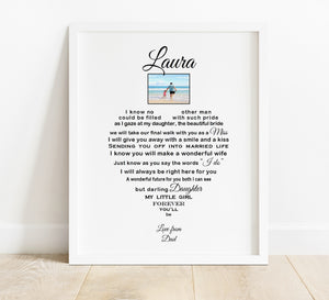 Daughter Wedding Gift from Dad Father of the Bride - 10x8 Poem Print