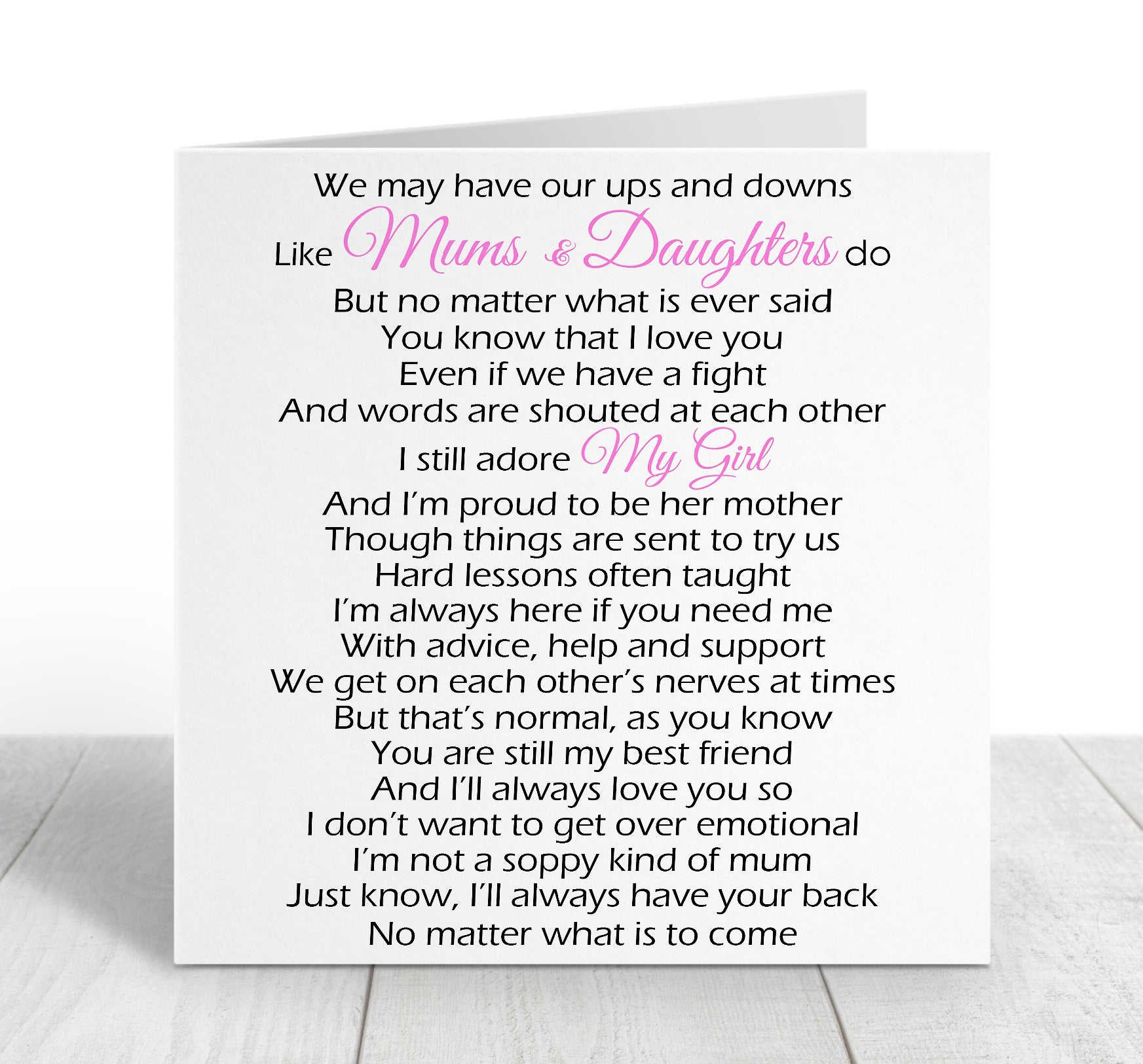 Daughter Card from Mum - Mother Daughter poem