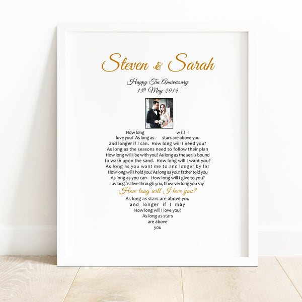 Renewal of Vows Gift - Personalised Poem Print Couple - Photo optional