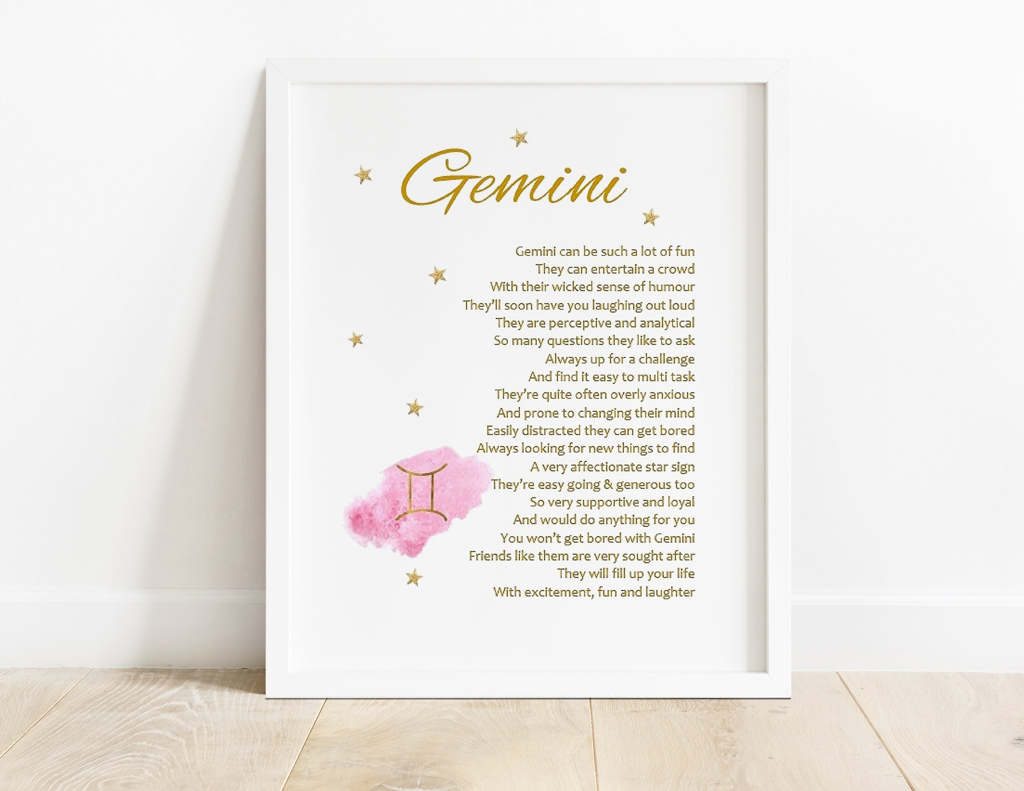 Zodiac Star Sign Gift - Gemini Horoscope Print - May June Birthday