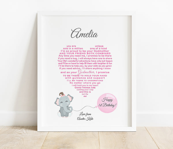 1st Birthday Gift - UNFRAMED Daughter First Birthday - Granddaughter Keepsake