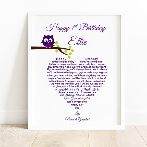 1st Birthday Gift - UNFRAMED Daughter First Birthday - Granddaughter Keepsake