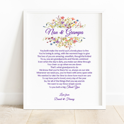 Grandparents Gift -  Personalised Nan and Grandad Poem Print from Grandchild