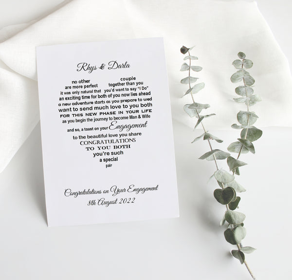 Engagement Gift for Couple - Personalised Poem Print Keepsake