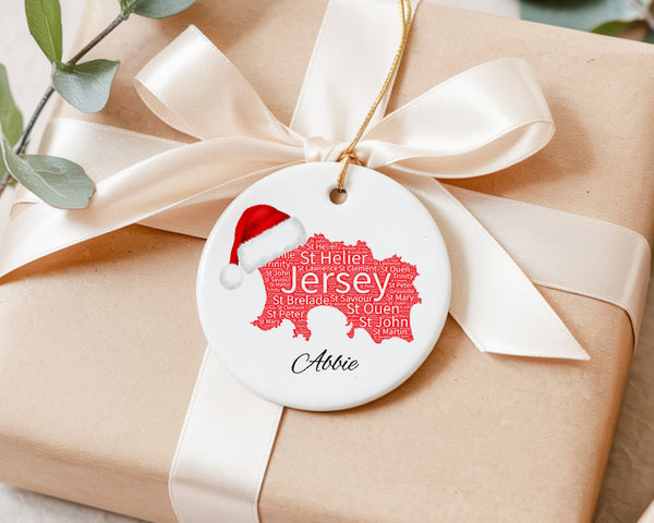 Jersey Map with Christmas Hat
