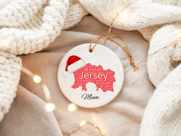 Jersey Map with Christmas Hat