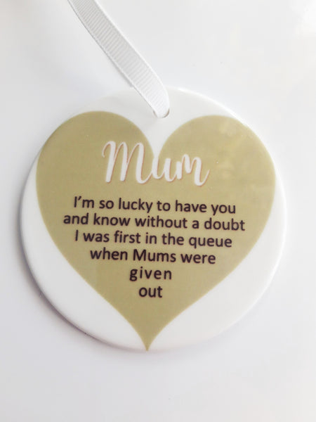 Ceramic ornamente for Mum - 3" disc with organza bag