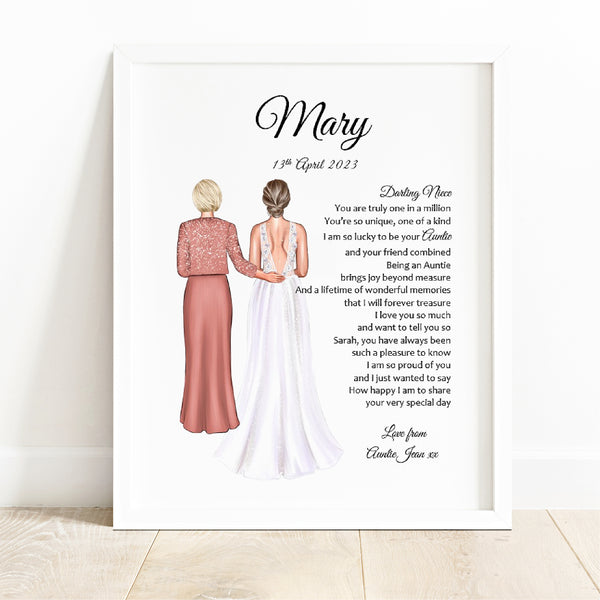 Niece Wedding Gift - UNFRAMED Personalised print