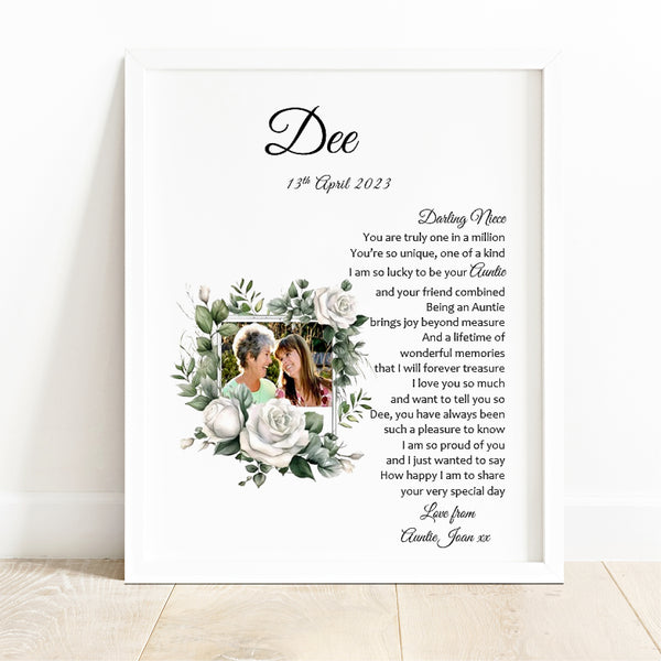 Niece Wedding Gift - UNFRAMED Personalised print