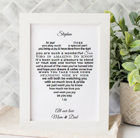 Son Wedding Gift - Personalised print for your son