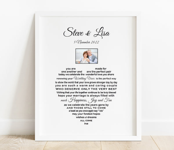 Renewal of Vows Gift - 10x8 Personalised print for Vow Renewal Ceremony