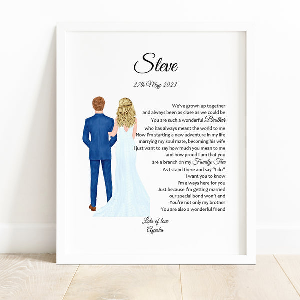 Brother Wedding Gift from Sister -   Brother of the Bride Poem Print