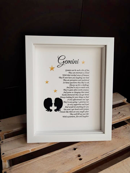 Zodiac Star Sign Gift - Gemini Horoscope Print - May June Birthday