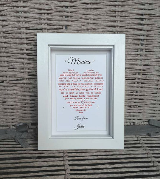 Cousin Gift -   (7x5) Personalised Poem Print