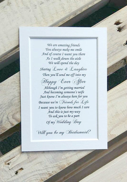 Wedding Day request Will you be my Bridesmaid or Maid of Honour -  7x5 Personalised Wedding Poem Print
