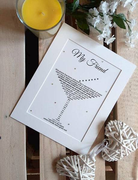 Friend Gift - Cocktail Poem Print shaped into a glass