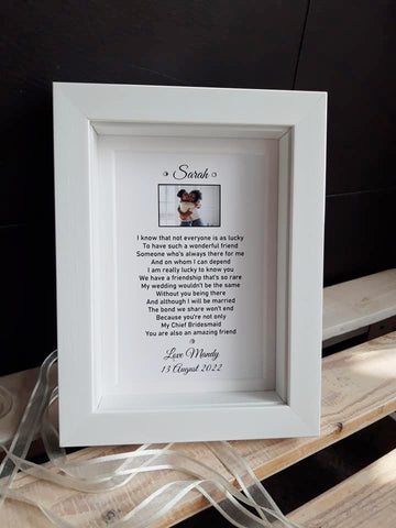 Bridesmaid Gift - 7x5 Maid of Honour Thank You Poem with photo