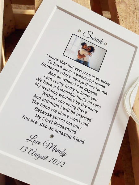 Bridesmaid Gift - 7x5 Maid of Honour Thank You Poem with photo