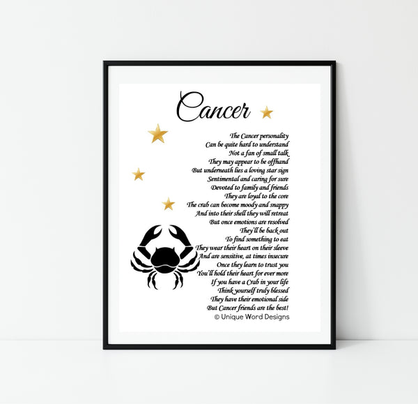 Zodiac Star Sign Gift - Cancer Horoscope Print - June July Birthday