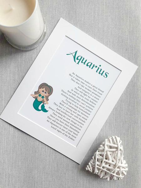 Zodiac Star Sign Gift - Aquarius Horoscope Print - January February Birthday