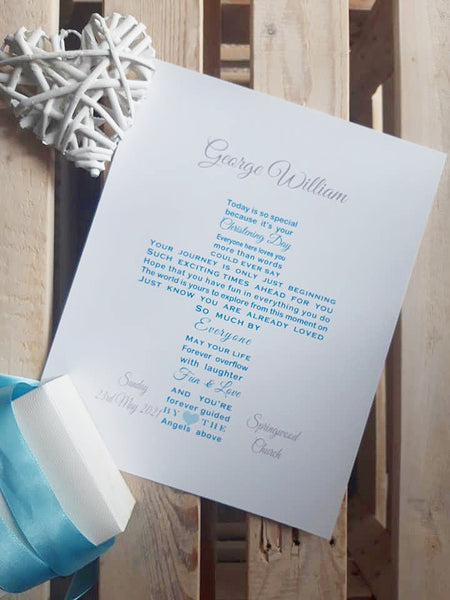 Christening Gift - Personalised Baptism Poem print Cross