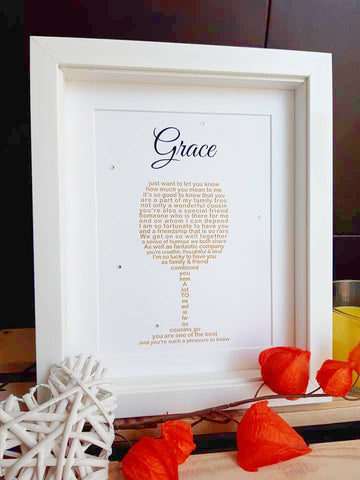 Cousin Gift -  Wine Glass personalised print