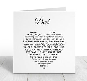 Dad Card - Fathers Day Card - Dad Birthday, Christmas Poem Card