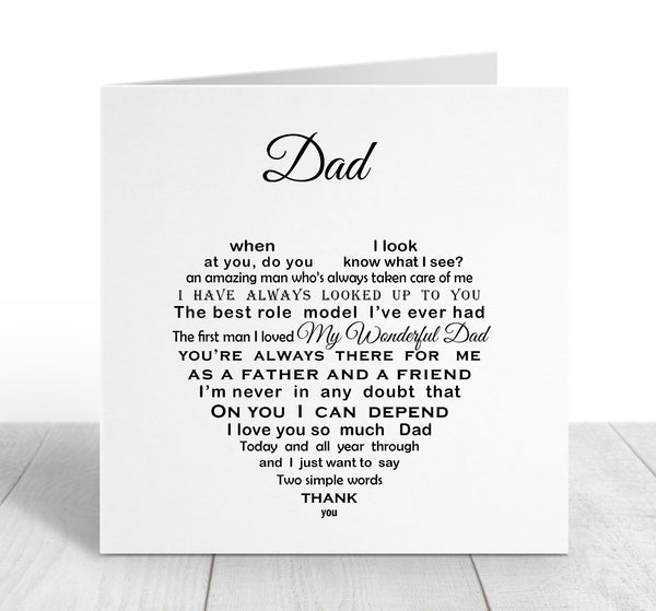 Dad Card - Fathers Day Card - Dad Birthday, Christmas Poem Card