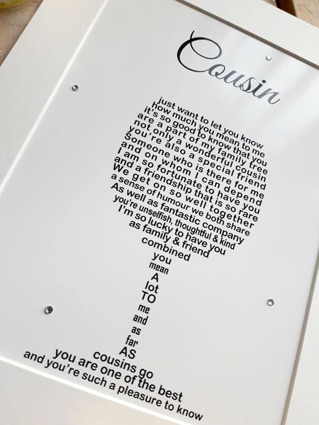 Cousin Gift -  Wine Glass personalised print