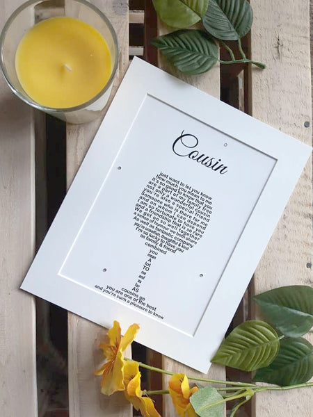 Cousin Gift -  Wine Glass personalised print