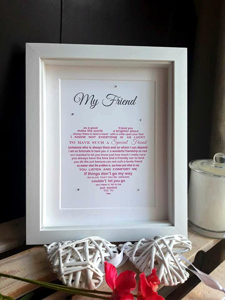 Friend Gift - Personalised Sentimental Poem Print shaped into a heart