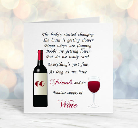 Friend 60th Birthday Card - Funny Wine 60 Poem Card