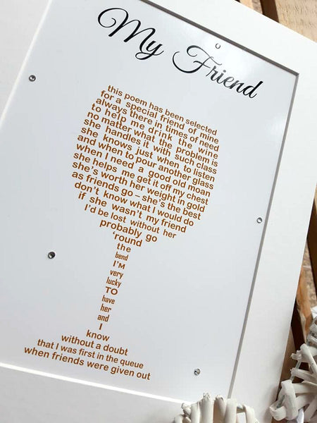 Friend Gift - Sentimental Poem Print shaped into a wine glass