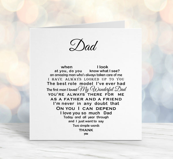 Dad Card - Fathers Day Card - Dad Birthday, Christmas Poem Card