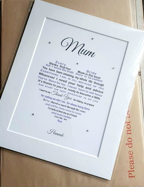 Mother of the Bride Wedding Gift - 10x8 To my Mum on my wedding day