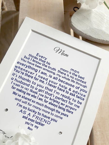 Wedding Day Gifts for Mum - Mother of the Groom -  7x5 Personalised Wedding Poem Print