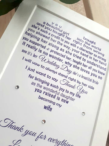 Wedding Day Gifts for Mother of the Bride from Groom -  7x5 Personalised Wedding Poem Print