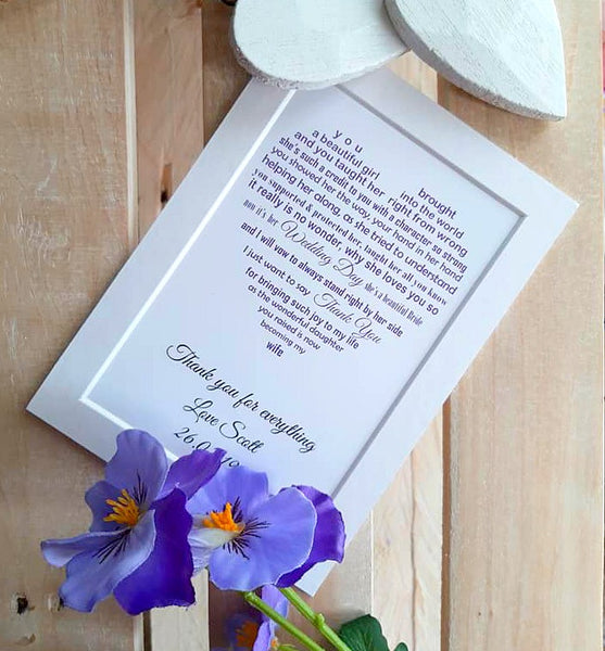 Wedding Day Gifts for Mother of the Bride from Groom -  7x5 Personalised Wedding Poem Print