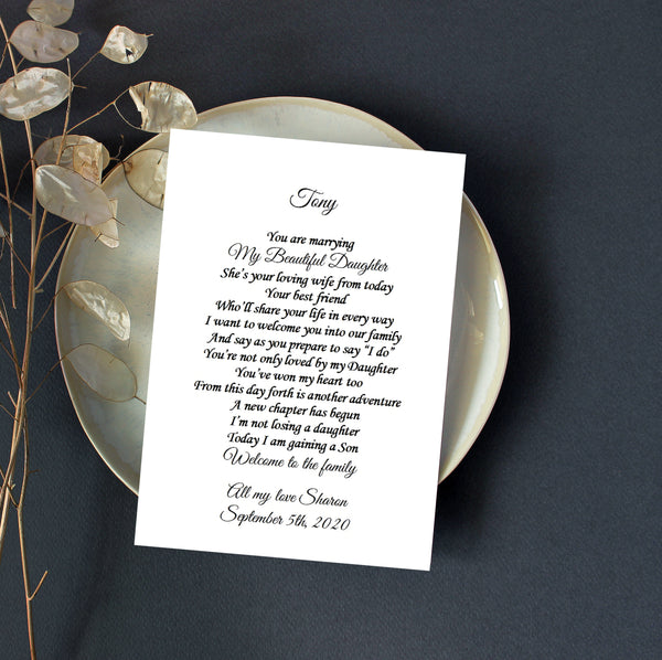 Son in Law wedding Gift -  Personalised Wedding Poem Print