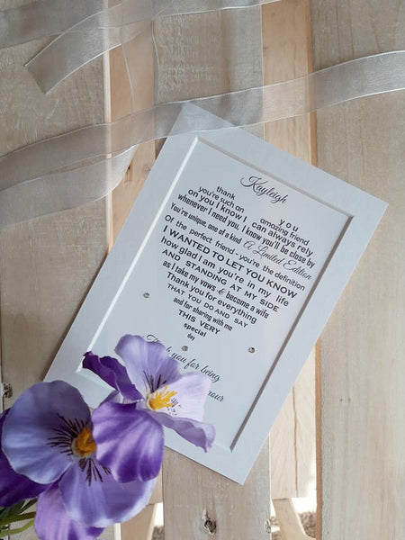 Wedding Day request Will you be my Bridesmaid or Maid of Honour -  7x5 Personalised Wedding Poem Print