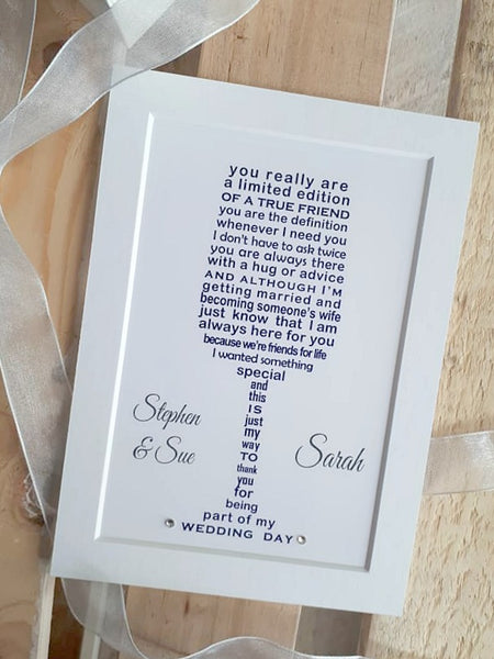 Bridesmaid Gift, Maid of Honour -  7x5 Personalised Wedding Poem Print