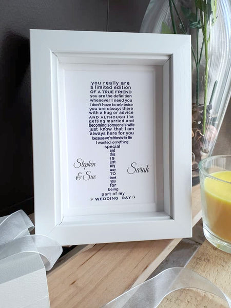 Bridesmaid Gift, Maid of Honour -  7x5 Personalised Wedding Poem Print