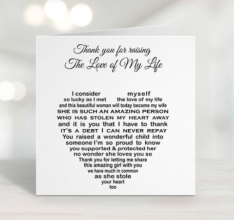 Wedding Card - Thank you for raising the love of my life