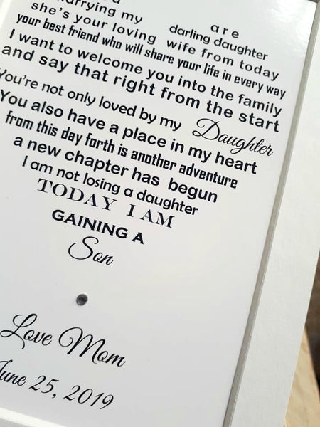 Wedding Day Gifts for Son in Law  -  7x5 Personalised Wedding Poem Print